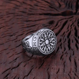 Stainless Steel Vikings Compass Iris Flower Ring Men Women Fashion Handmade Quality Finger Jewelry Gift for Boyfriend